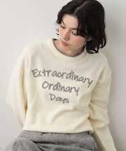 【洗える】ペイント風刺繍入り配色ラインニット