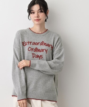 【洗える】ペイント風刺繍入り配色ラインニット