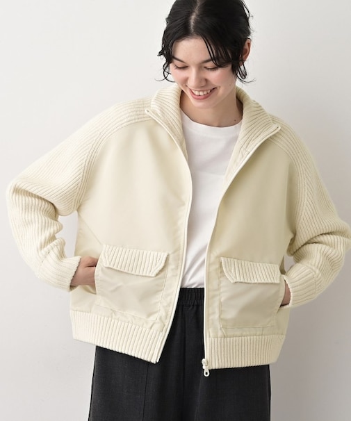 【洗える】異素材ミックスジップブルゾン