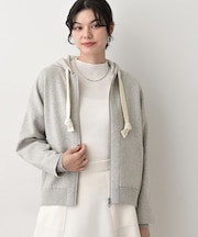 【洗える】コットンカシミヤブレンドフードジップカーディガン