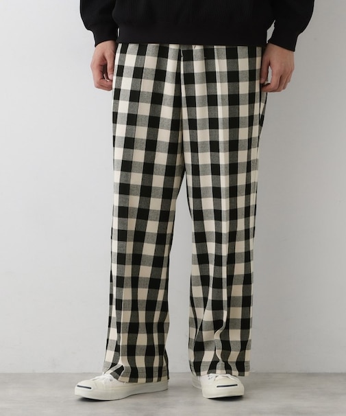 【洗える】チェック柄ドロストパンツ