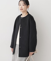 ウール混クルーネックコート