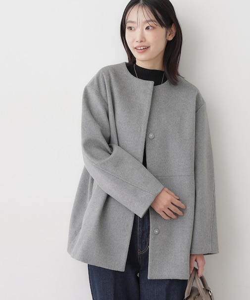 ウール混クルーネックコート