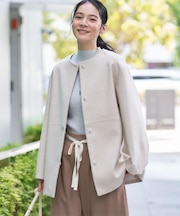 ウール混クルーネックコート