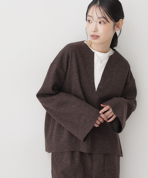 【セットアップ可/洗える】Vネックメルトンジャージ