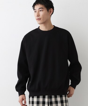 【洗える】ソロテックスワッフルクルーネック