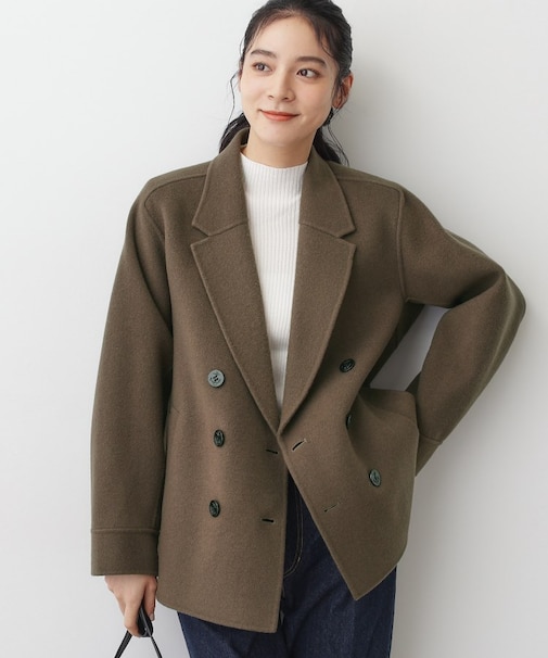 【洗える】ウール混リバーメルトンコート