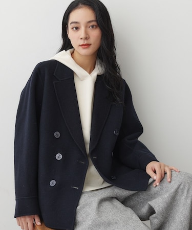 【洗える】ウール混リバーメルトンコート