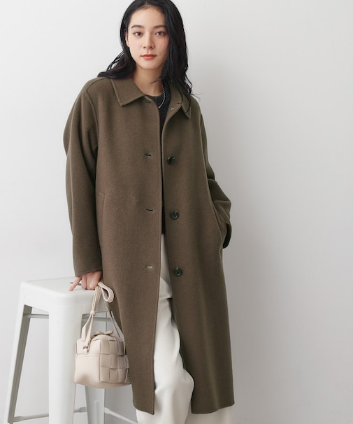 【洗える】ウール混リバーメルトンロングコート