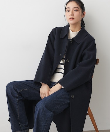 【洗える】ウール混リバーメルトンロングコート