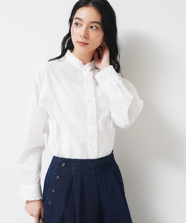 【洗える】フリルネックブラウス