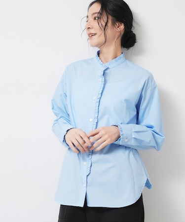 【洗える】フリルネックブラウス