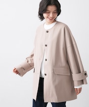 【花粉ガード/撥水加工/洗える】クルーネックスプリングコート