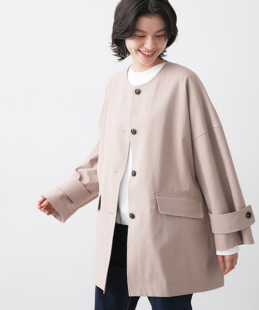 【花粉ガード/撥水加工/洗える】クルーネックスプリングコート