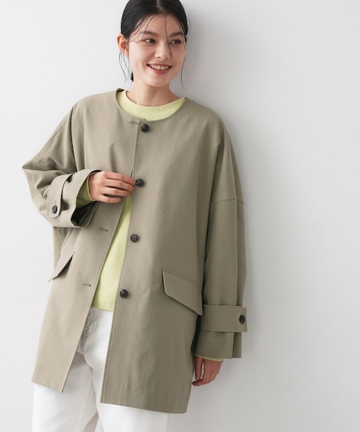 【花粉ガード/撥水加工/洗える】クルーネックスプリングコート