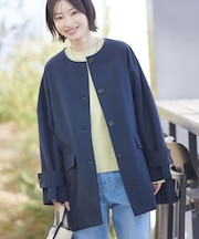 【花粉ガード/撥水加工/洗える】クルーネックスプリングコート