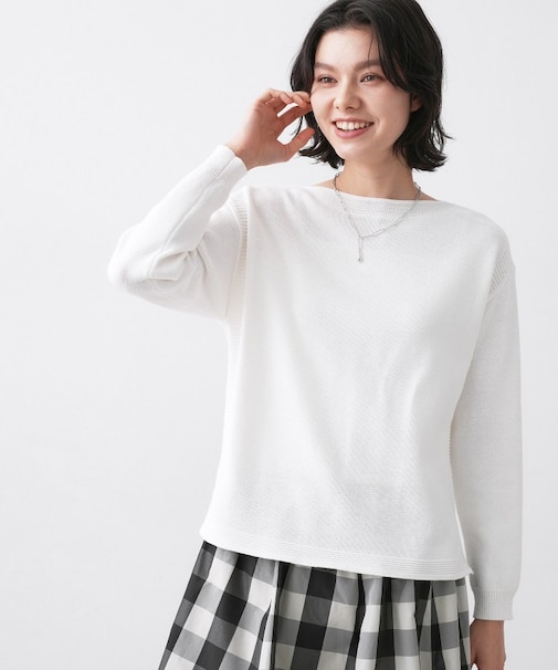 【洗える】ミドルゲージボートネックカラーニット