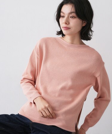 【洗える】ミドルゲージボートネックカラーニット