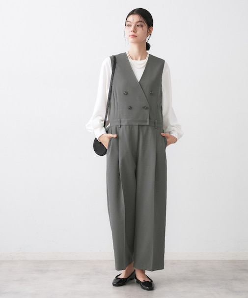 【洗える】セットアップ風ジレオールインワン