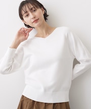 【洗える】コットンVネックニット