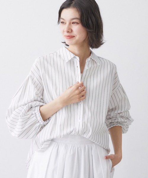 洗える】バルーンスリーブバンドカラーシャツ｜デッサンの通販｜&mall