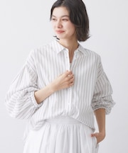 【洗える】バルーンスリーブバンドカラーシャツ
