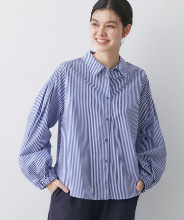 【洗える】バルーンスリーブバンドカラーシャツ