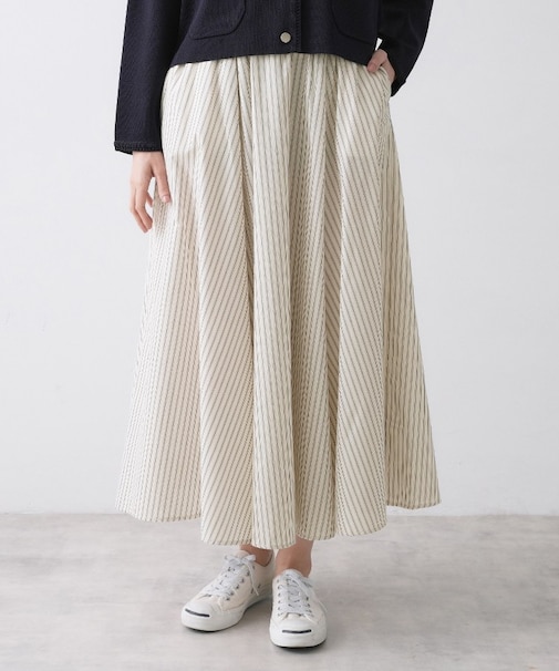 【セットアップ可/洗える】先染めストライプフレアスカート