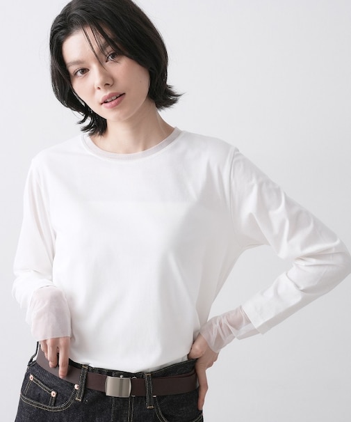 【洗える】シアーチュールポイントカットソー