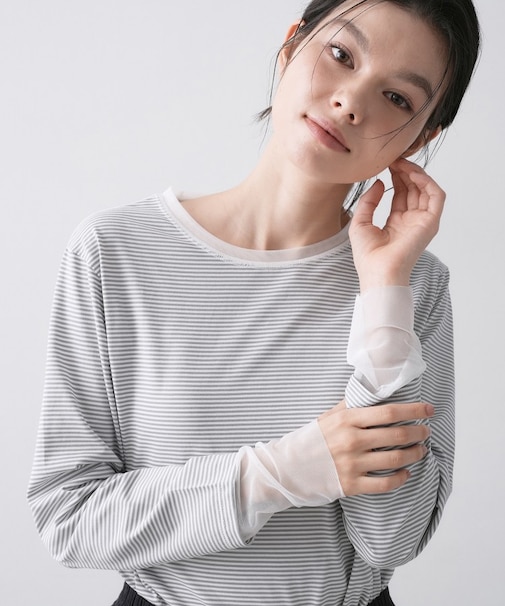 【洗える】シアーチュールポイントカットソー