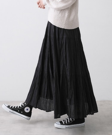 【ウエストゴム/洗える】インドコットンティアードスカート