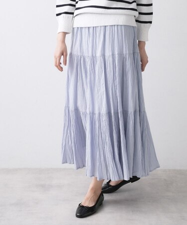 【ウエストゴム/洗える】インドコットンティアードスカート