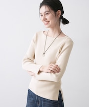 【洗える】ボートネックリブニット