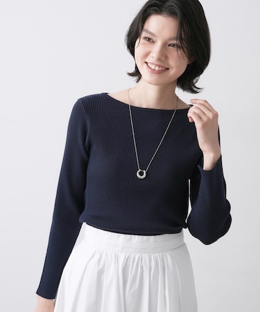 【洗える】ボートネックリブニット