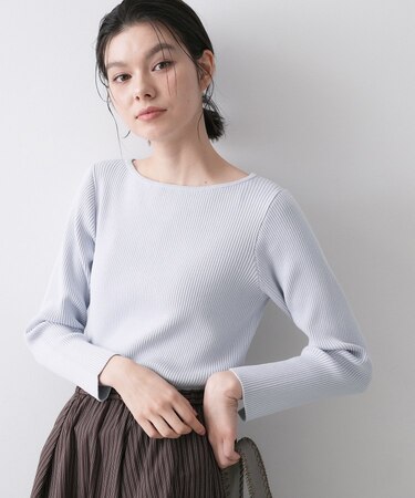 【洗える】ボートネックリブニット