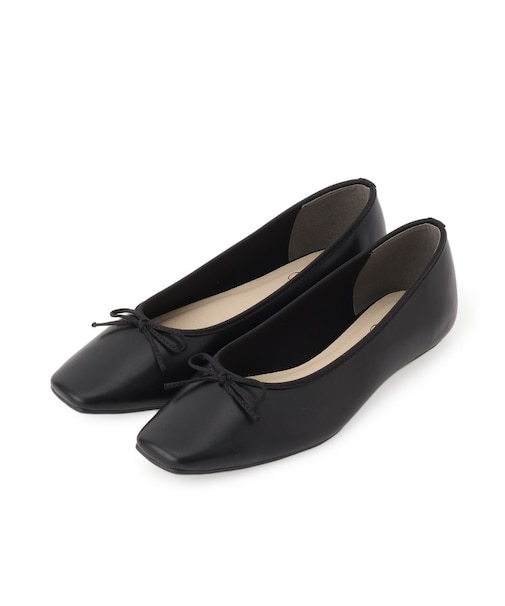 レザー調スクエアトゥ  フラットパンプス