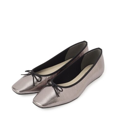 レザー調スクエアトゥ  フラットパンプス