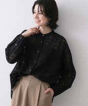【洗える】スクエアレースノーカラーシャツ