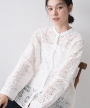 【洗える】スクエアレースノーカラーシャツ