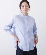 【洗える】フリルネックタックブラウス