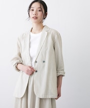 【セットアップ可/洗える】ストライプシャツジャケット