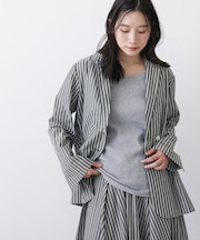 【セットアップ可/洗える】ストライプシャツジャケット