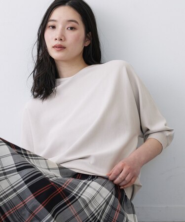 【洗える】後ろボタンニットプルオーバー七分袖