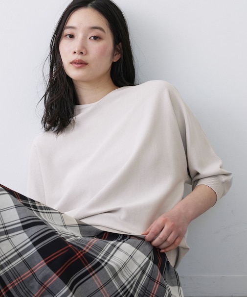 【洗える】後ろボタンニットプルオーバー七分袖