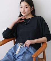 【洗える】後ろボタンニットプルオーバー七分袖