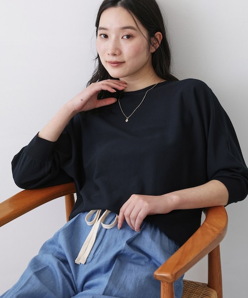 【洗える】後ろボタンニットプルオーバー七分袖