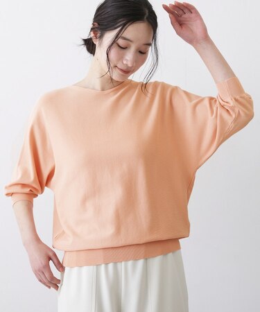 【洗える】後ろボタンニットプルオーバー七分袖