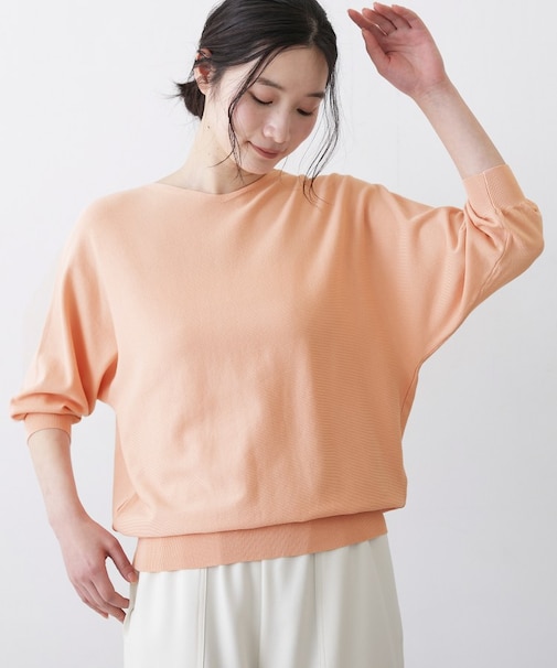 【洗える】後ろボタンニットプルオーバー七分袖