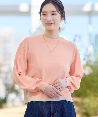 【洗える】バイカラーデザインニット