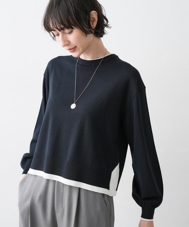 【洗える】バイカラーデザインニット